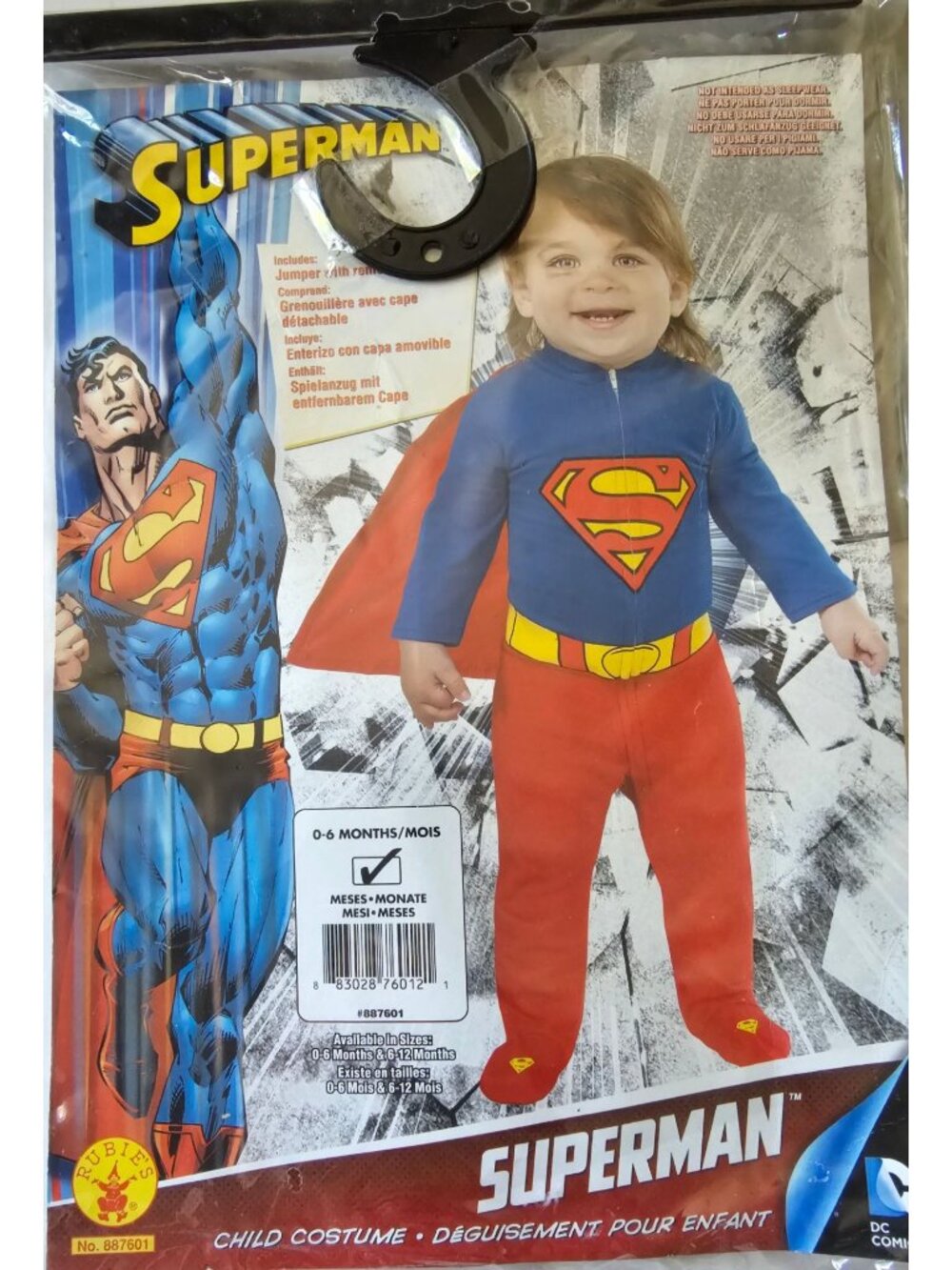 Baby Superman Costume 0-6 Months DC Comics Rubies Halloween Justice League Cape